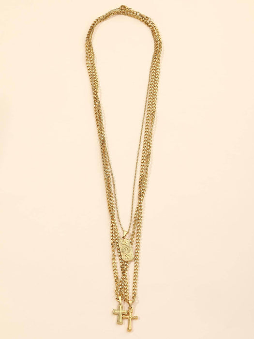 Juego de 3 collares con colgante de cruz y rectángulo a la moda para mujer - Quierox - Tienda Online