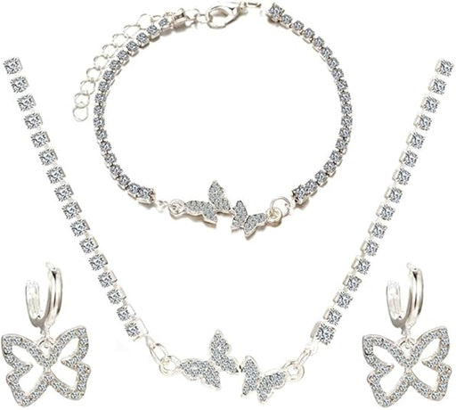 Juego de 3 piezas de collar, pulsera y pendientes colgantes de mariposa de plateado - Quierox - Tienda Online