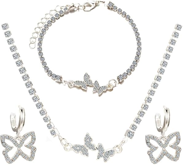 Juego de 3 piezas de collar, pulsera y pendientes colgantes de mariposa de plateado - Quierox - Tienda Online