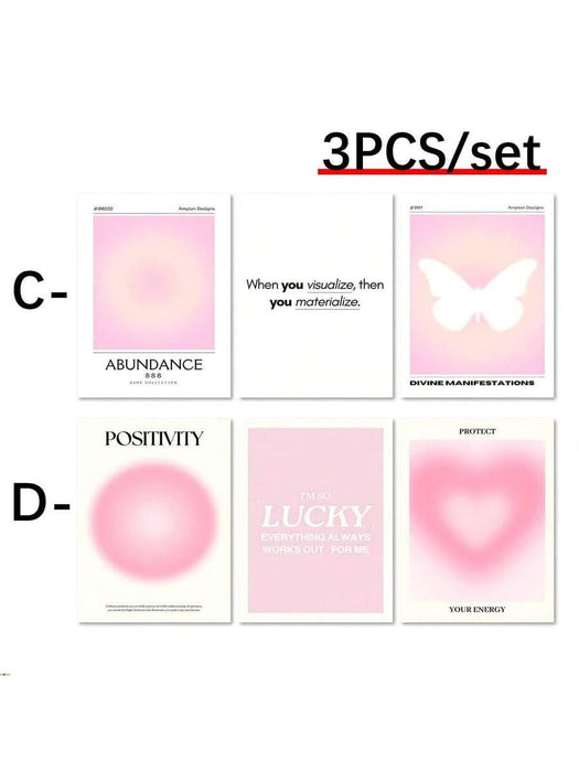 Juego de 3 pósteres en lienzo, arte moderno, escalera de confianza afirmativa con halo rosa - Quierox - Tienda Online