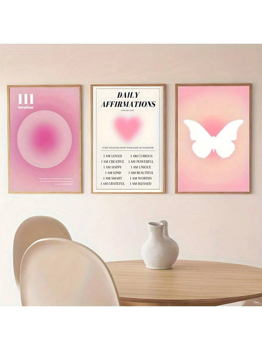 Juego de 3 pósteres en lienzo, arte moderno, escalera de confianza afirmativa con halo rosa - Quierox - Tienda Online