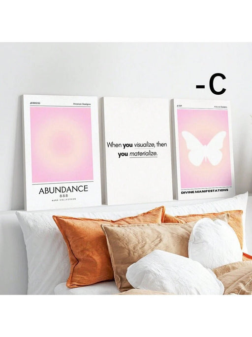 Juego de 3 pósteres en lienzo, arte moderno, escalera de confianza afirmativa con halo rosa - Quierox - Tienda Online