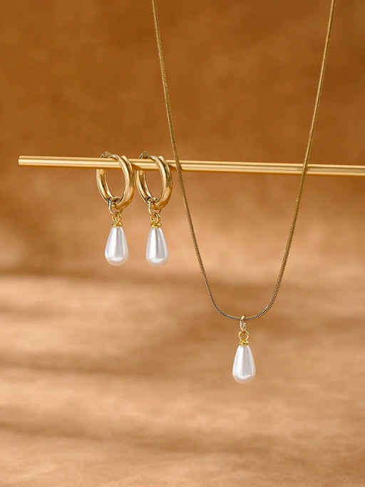 Juego de 3pcs de collar y pendientes con perlas en forma de lágrima - Quierox - Tienda Online