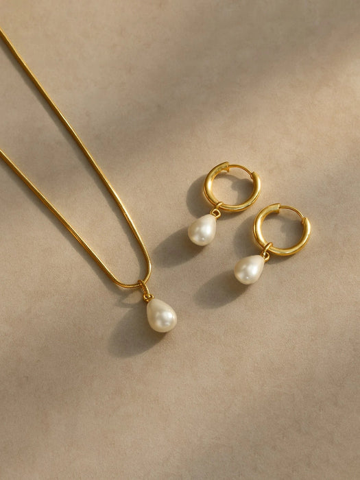 Juego de 3pcs de collar y pendientes con perlas en forma de lágrima - Quierox - Tienda Online