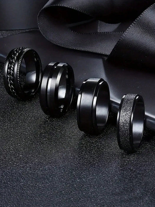 Juego de 4 anillos con diseño en relieve negro - Quierox - Tienda Online