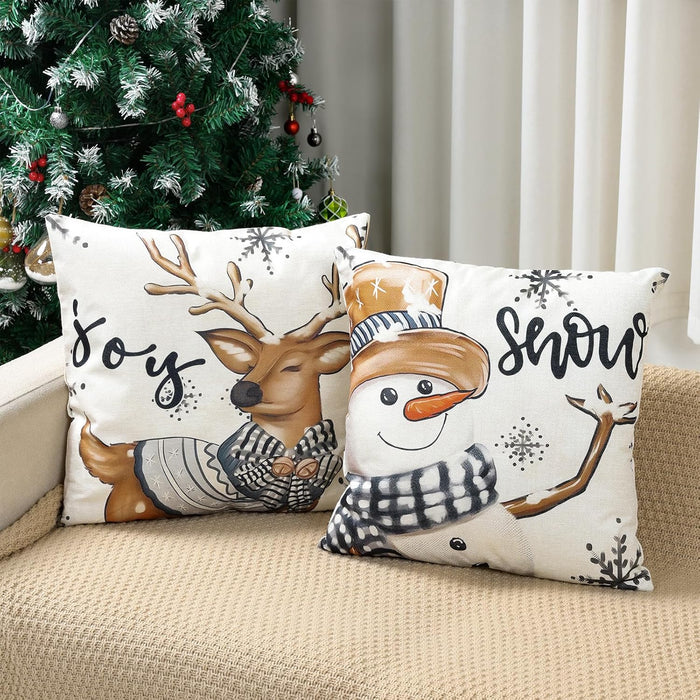 Juego de 4 fundas de cojín en gris y blanco con copos de nieve y ciervo 45 x 45 cm - Quierox - Tienda Online