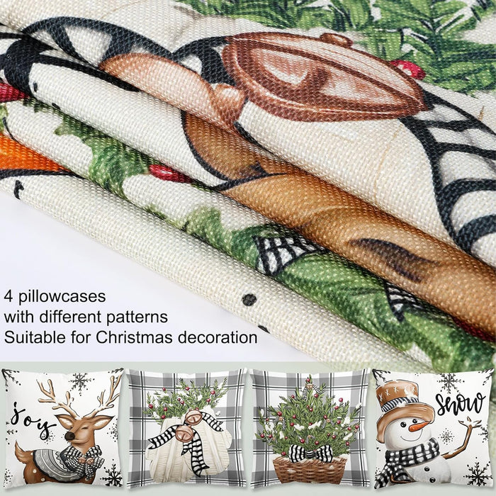 Juego de 4 fundas de cojín en gris y blanco con copos de nieve y ciervo 45 x 45 cm - Quierox - Tienda Online