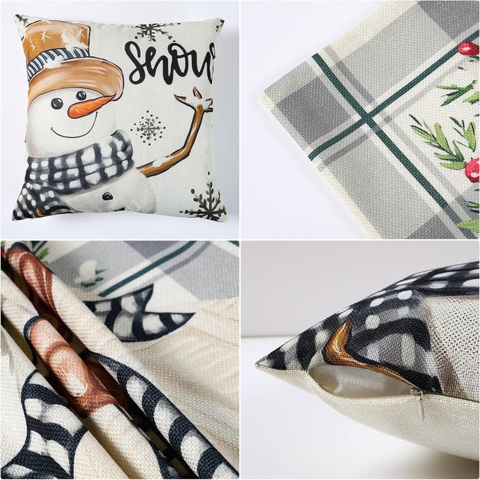 Juego de 4 fundas de cojín en gris y blanco con copos de nieve y ciervo 45 x 45 cm - Quierox - Tienda Online