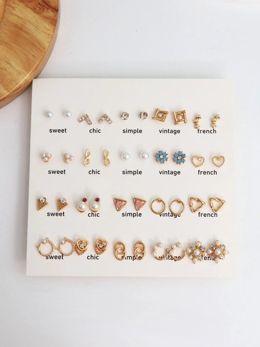 Juego de 40 pendientes colgantes con forma de corazón y flor - Quierox - Tienda Online