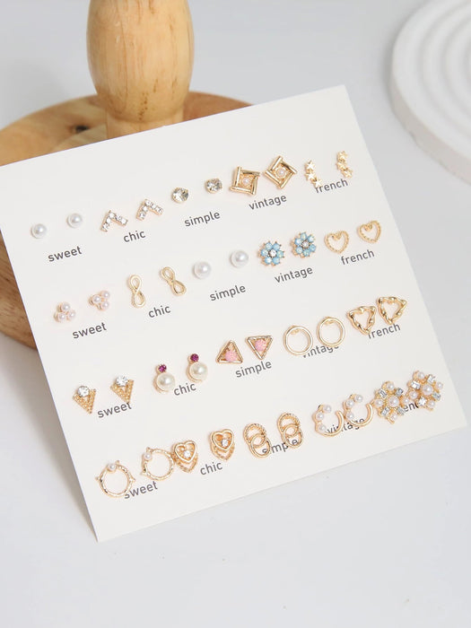 Juego de 40 pendientes colgantes con forma de corazón y flor - Quierox - Tienda Online