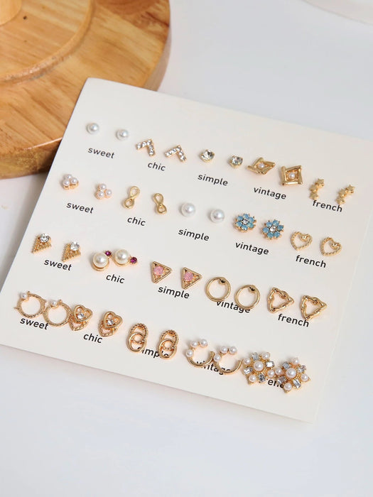 Juego de 40 pendientes colgantes con forma de corazón y flor - Quierox - Tienda Online