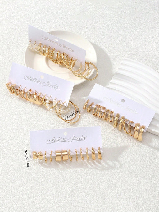 Juego de 48 pendientes de aleación de moda para mujer, con incrustaciones de perla artificial - Quierox - Tienda Online