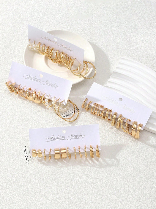 Juego de 48 pendientes de aleación de moda para mujer, con incrustaciones de perla artificial - Quierox - Tienda Online