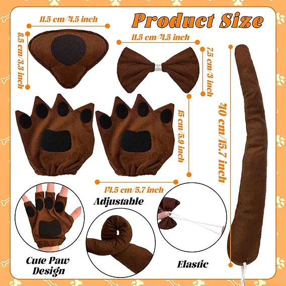 Juego de 5 accesorios de disfraz de perro marrón - Quierox - Tienda Online