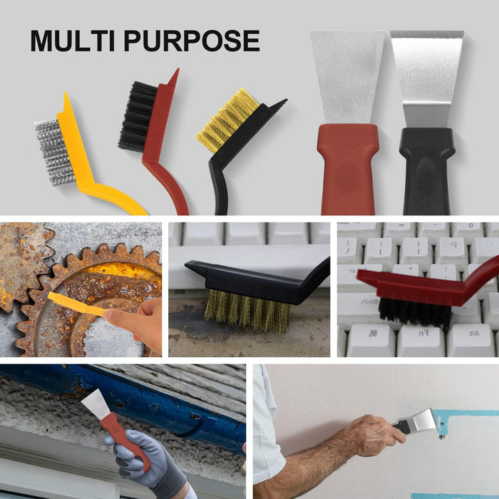 Juego de 5 cepillos de alambre para limpieza con espátula de masilla - Quierox - Tienda Online