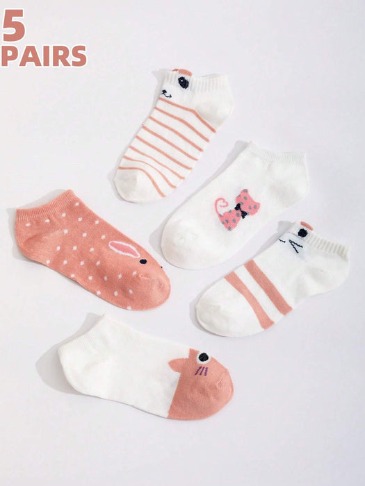 Juego de 5 pares de calcetines cortos de punto con estampado de orejas de gato - Quierox - Tienda Online