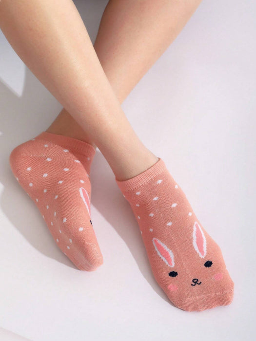 Juego de 5 pares de calcetines cortos de punto con estampado de orejas de gato - Quierox - Tienda Online