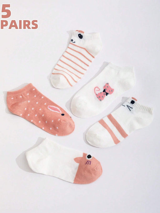 Juego de 5 pares de calcetines cortos de punto con estampado de orejas de gato - Quierox - Tienda Online