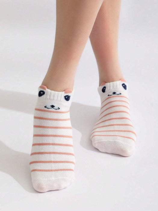 Juego de 5 pares de calcetines cortos de punto con estampado de orejas de gato - Quierox - Tienda Online