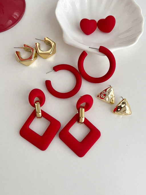 Juego de 5 pendientes colgantes minimalistas con forma de corazón - Quierox - Tienda Online