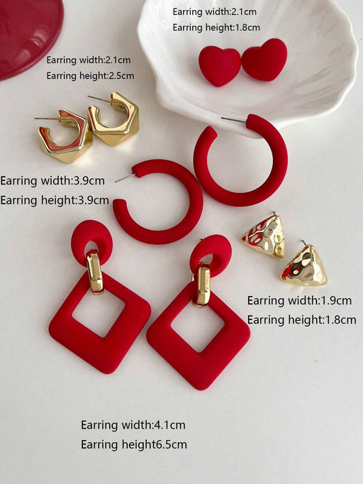 Juego de 5 pendientes colgantes minimalistas con forma de corazón - Quierox - Tienda Online