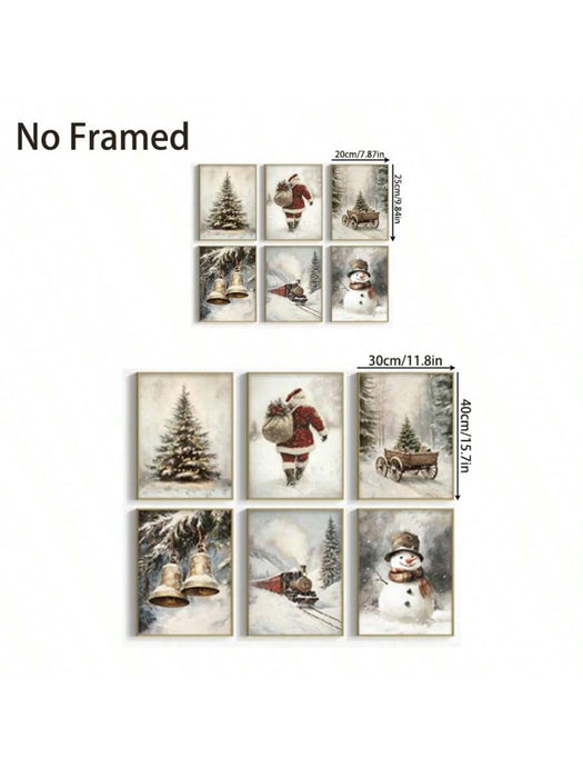 Juego de 6 lienzos navideños para pared, impresiones vintage de Papá Noel y muñeco de nieve - Quierox - Tienda Online