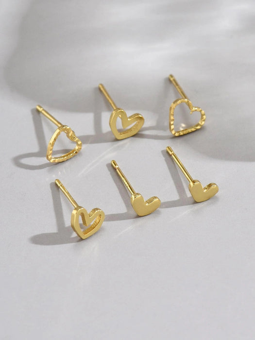 Juego de 6 pendientes con forma de corazón ahuecados para uso diario - Quierox - Tienda Online