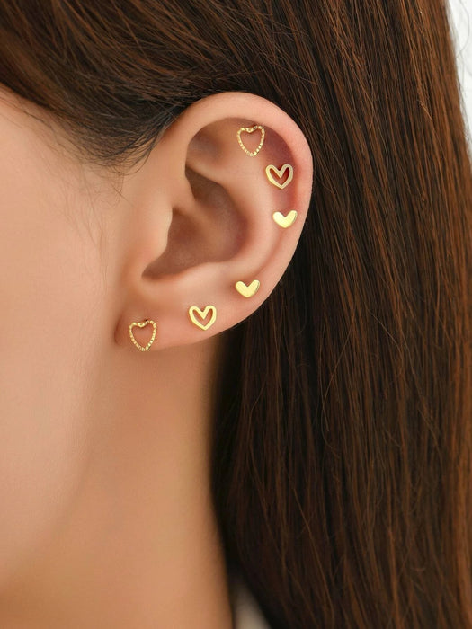 Juego de 6 pendientes con forma de corazón ahuecados para uso diario - Quierox - Tienda Online