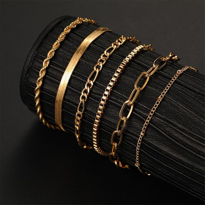 Juego de 6 pulseras de color oro para mujer delicadas apilables - Quierox - Tienda Online