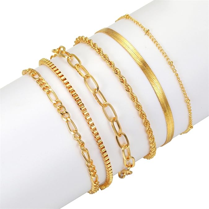 Juego de 6 pulseras de color oro para mujer delicadas apilables - Quierox - Tienda Online