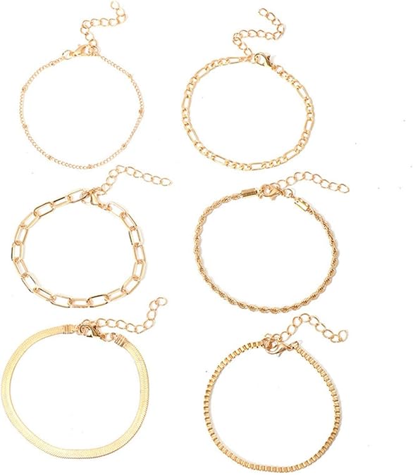 Juego de 6 pulseras de color oro para mujer delicadas apilables - Quierox - Tienda Online