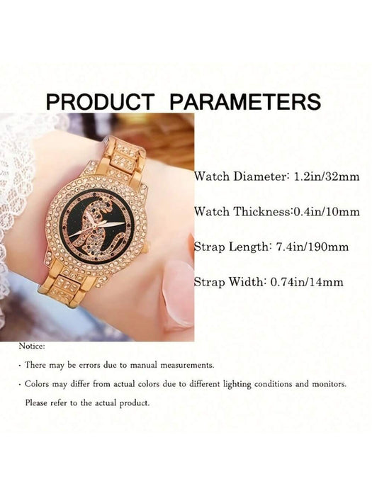 Juego de 6 relojes de mujer con diseño de leopardo y guepardo, reloj de cuarzo con diamantes de imitación - Quierox - Tienda Online
