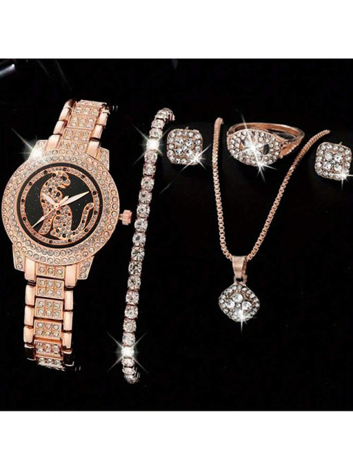 Juego de 6 relojes de mujer con diseño de leopardo y guepardo, reloj de cuarzo con diamantes de imitación - Quierox - Tienda Online