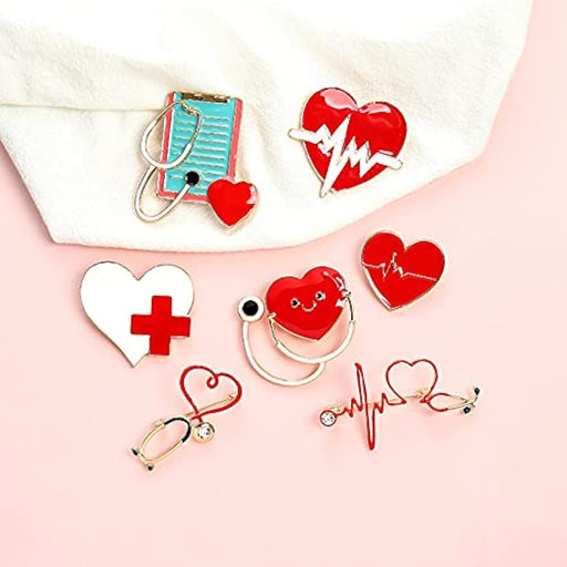 Juego de 7 Pines esmaltados de estetoscopio con latido cardíaco, electrocardiograma, broche médico - Quierox - Tienda Online