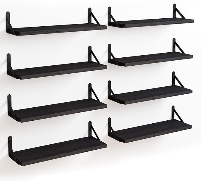 Juego de 8 Estantes flotantes de 12 cm de ancho de madera rústica - Quierox - Tienda Online
