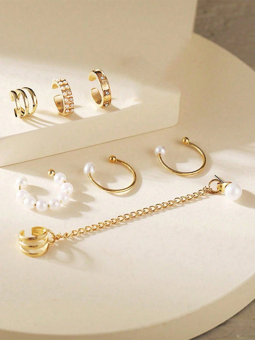 Juego de 8 piezas de pendientes de clip con borlas de perlas para mujer - Quierox - Tienda Online