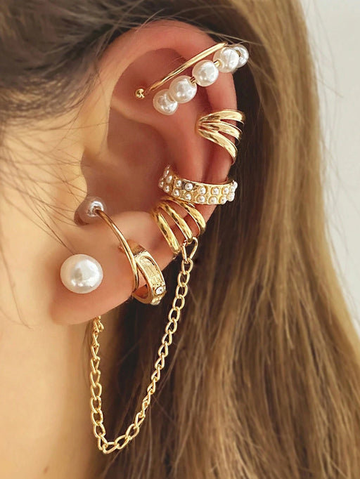 Juego de 8 piezas de pendientes de clip con borlas de perlas para mujer - Quierox - Tienda Online