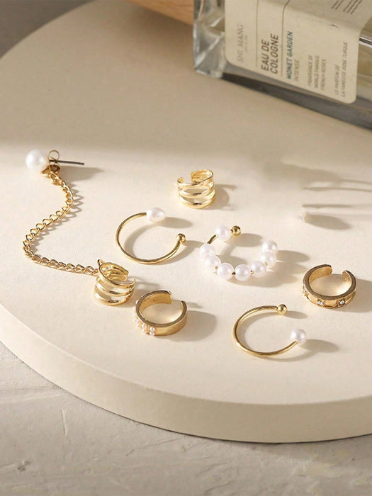 Juego de 8 piezas de pendientes de clip con borlas de perlas para mujer - Quierox - Tienda Online