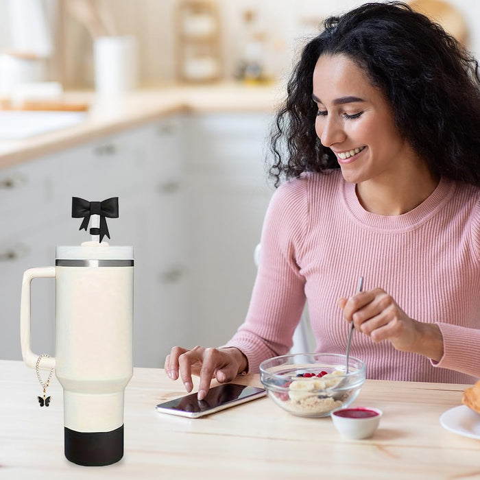 Juego de accesorios para vasos, 9 Uds., incluye tapón a prueba de derrames, cadena con dije de lazo de paja, cubierta de paja - Quierox - Tienda Online