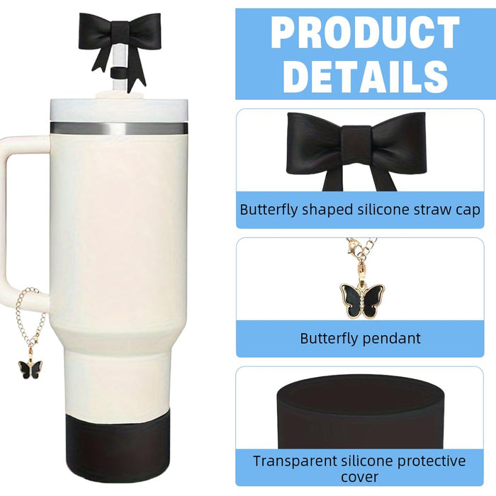 Juego de accesorios para vasos, 9 Uds., incluye tapón a prueba de derrames, cadena con dije de lazo de paja, cubierta de paja - Quierox - Tienda Online