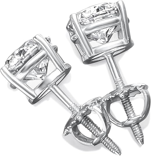 Juego de aretes de plata 925 de moissanita redonda con rosca trasera - Quierox - Tienda Online