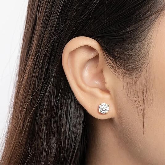 Juego de aretes de plata 925 de moissanita redonda con rosca trasera - Quierox - Tienda Online