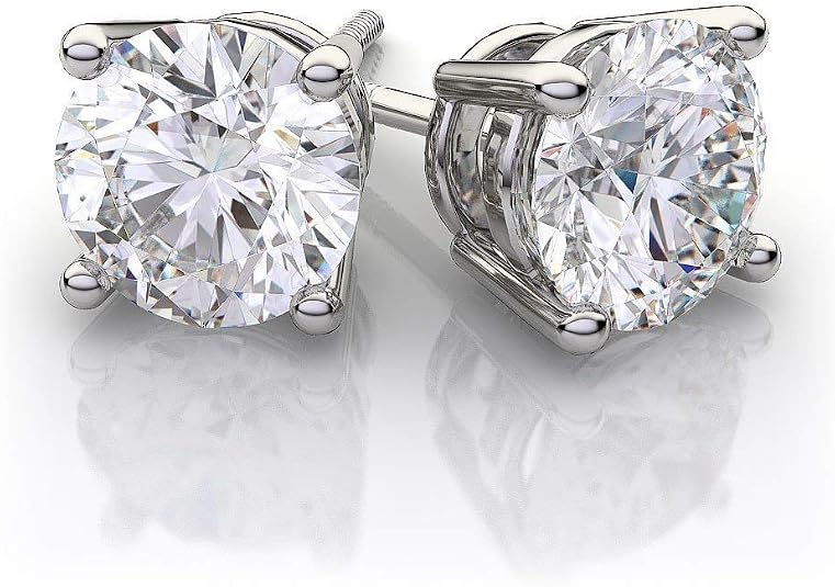 Juego de aretes de plata 925 de moissanita redonda con rosca trasera - Quierox - Tienda Online