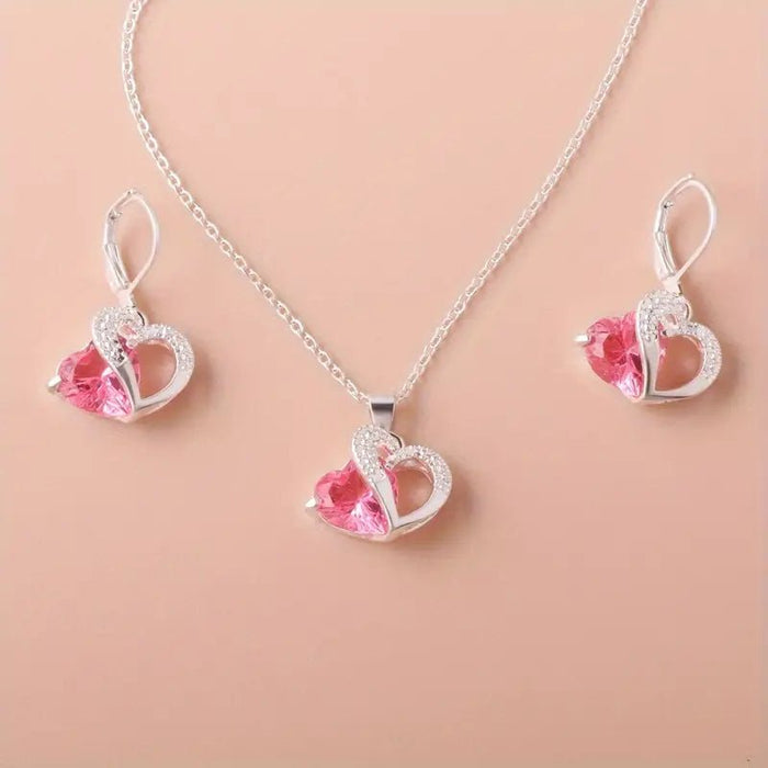 Juego de Collar y Pendientes en Forma de Corazón Plateado, Conjunto de Colgante - Quierox - Tienda Online