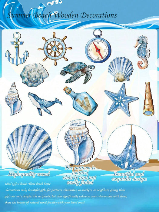 Juego de decoración playera de madera de 12pcs, temática del océano azul - Quierox - Tienda Online