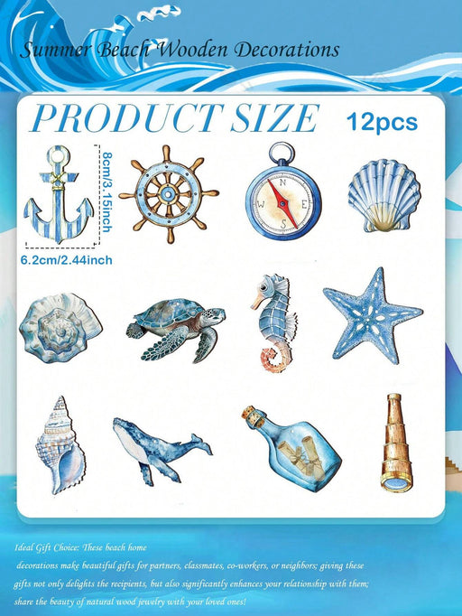Juego de decoración playera de madera de 12pcs, temática del océano azul - Quierox - Tienda Online