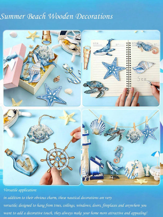 Juego de decoración playera de madera de 12pcs, temática del océano azul - Quierox - Tienda Online