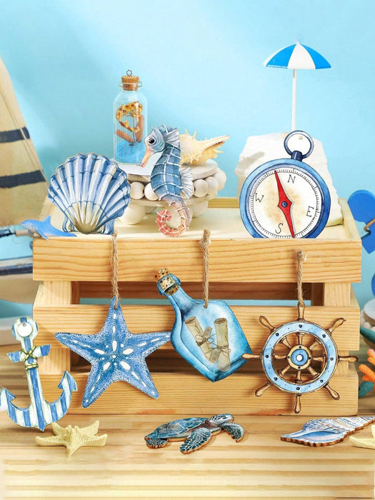 Juego de decoración playera de madera de 12pcs, temática del océano azul - Quierox - Tienda Online