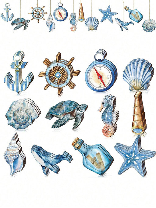 Juego de decoración playera de madera de 12pcs, temática del océano azul - Quierox - Tienda Online