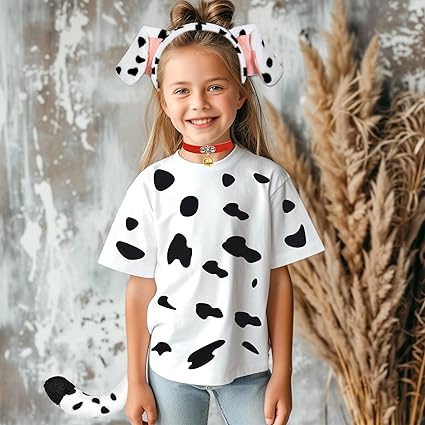 Juego de diadema de orejas dálmatas, collar de cola de perro y calcomanías de fieltro - Quierox - Tienda Online